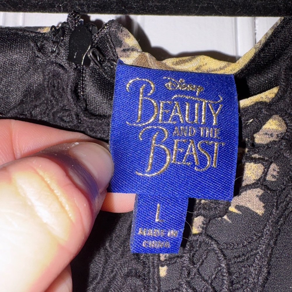 Disney Beauty and the Beast Feather Print Chiffon Dress Lined Size L - Picture 4 of 6